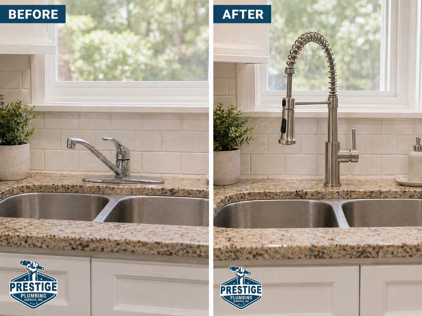 kitchen faucet replaced with a new modern design in Burbank CA