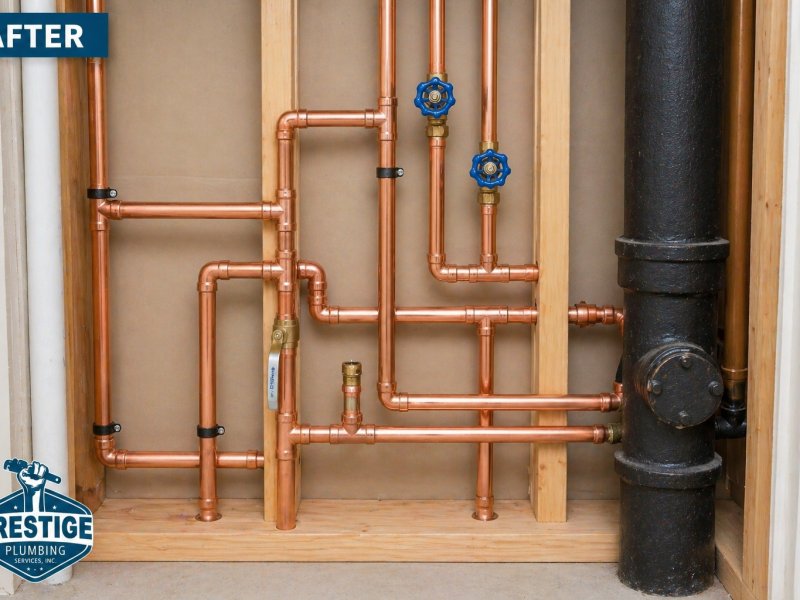 New copper pipes after repiping in Burbank