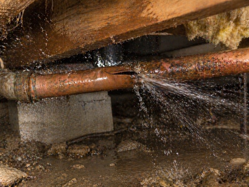 Burst pipe before repair